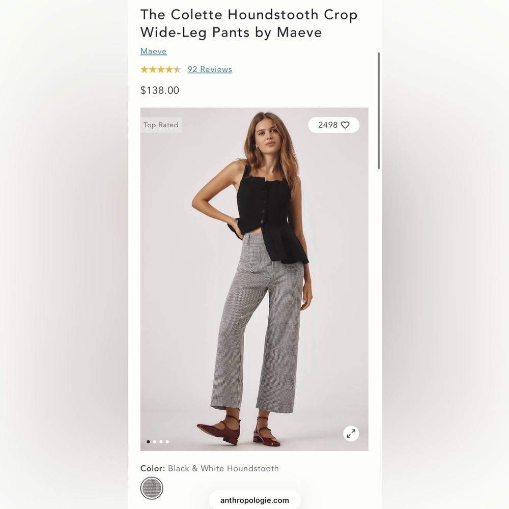 (Anthropologie) The Collette Houndstooth Crop Wide-Leg Pants by Maeve - Picture 2 of 10